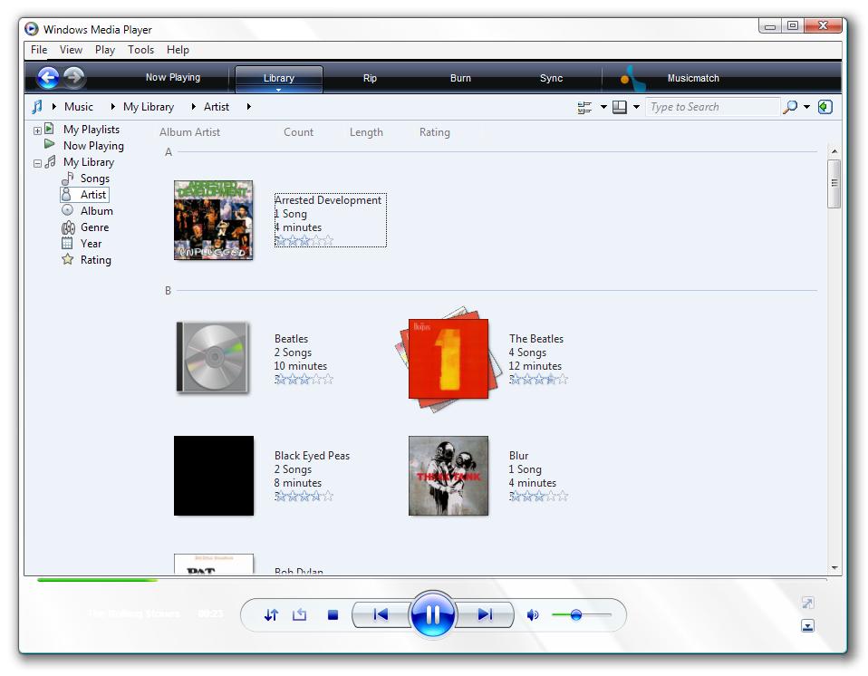 Artists - Windows Media Player