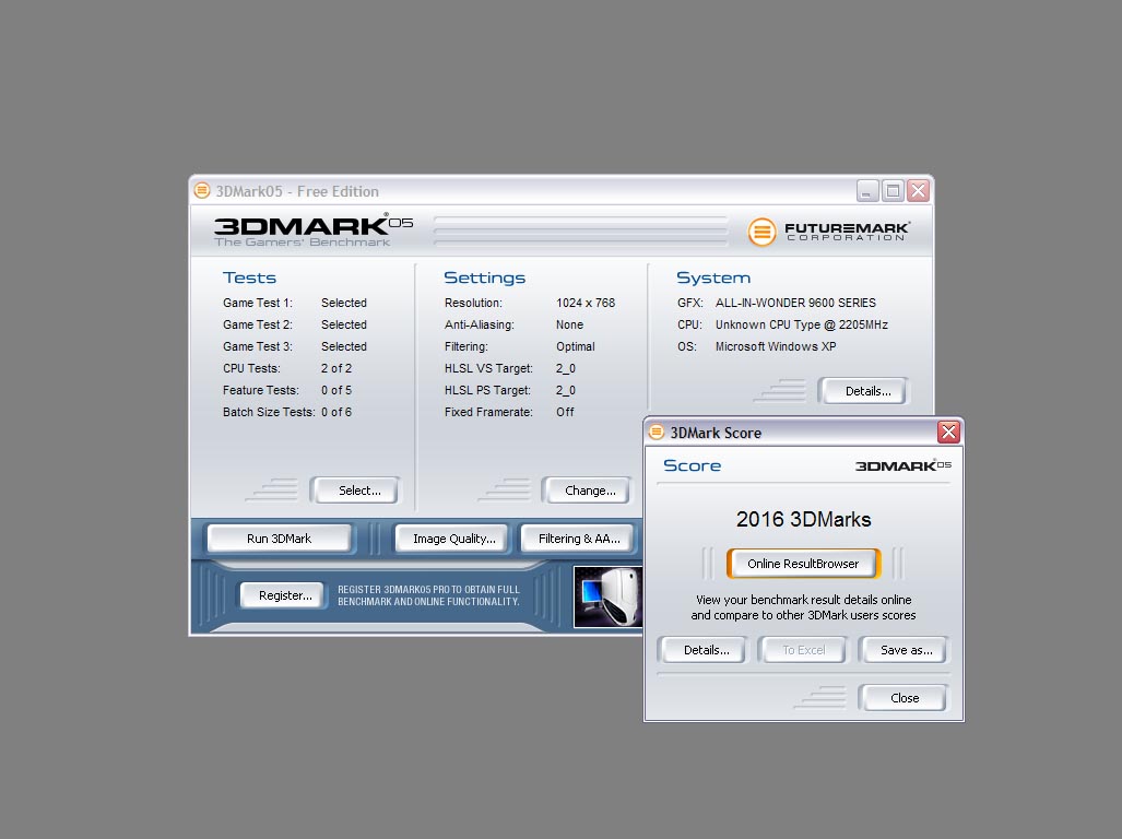 3D Mark 2005 results for XP