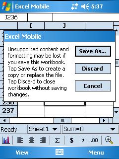 Excel Mobile Problems