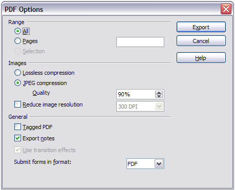PDF Export Options