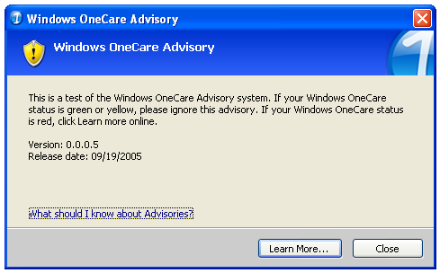 Windows OneCare Live Advisories